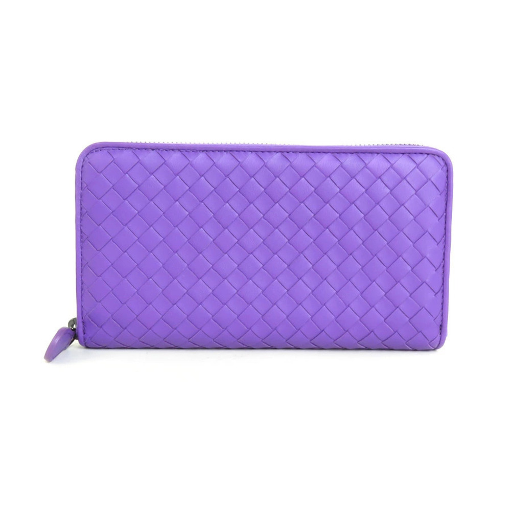 Bottega Veneta round zipper long wallet Intrecciato leather purple